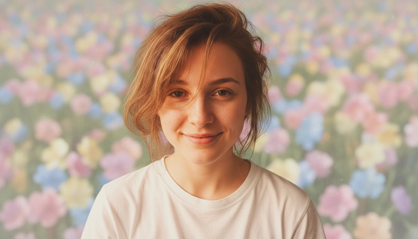 Soft pastel portrait of a woman among flowers in warm golden-hour light, generated by Image 2
