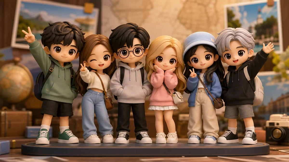 Cute 3D group figurine example for a GPT Image 2 group photo prompt