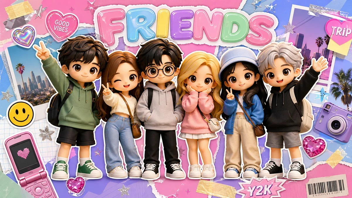 Y2K kawaii magazine collage group photo example for a GPT Image 2 prompt