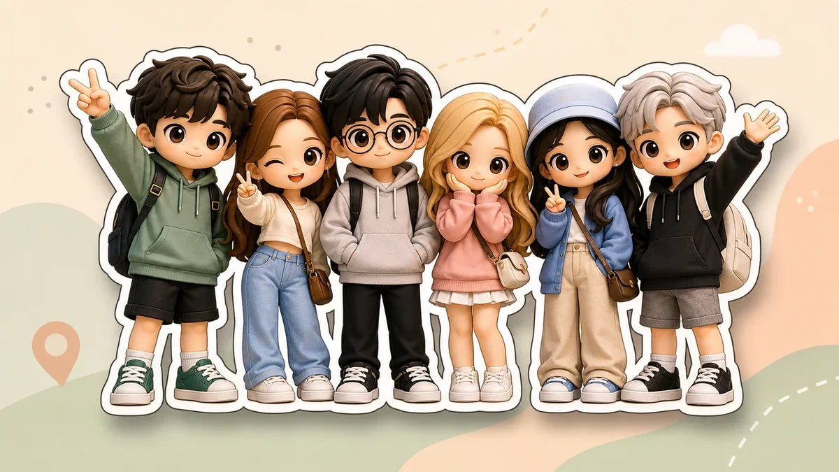 White border sticker group photo example for a GPT Image 2 prompt