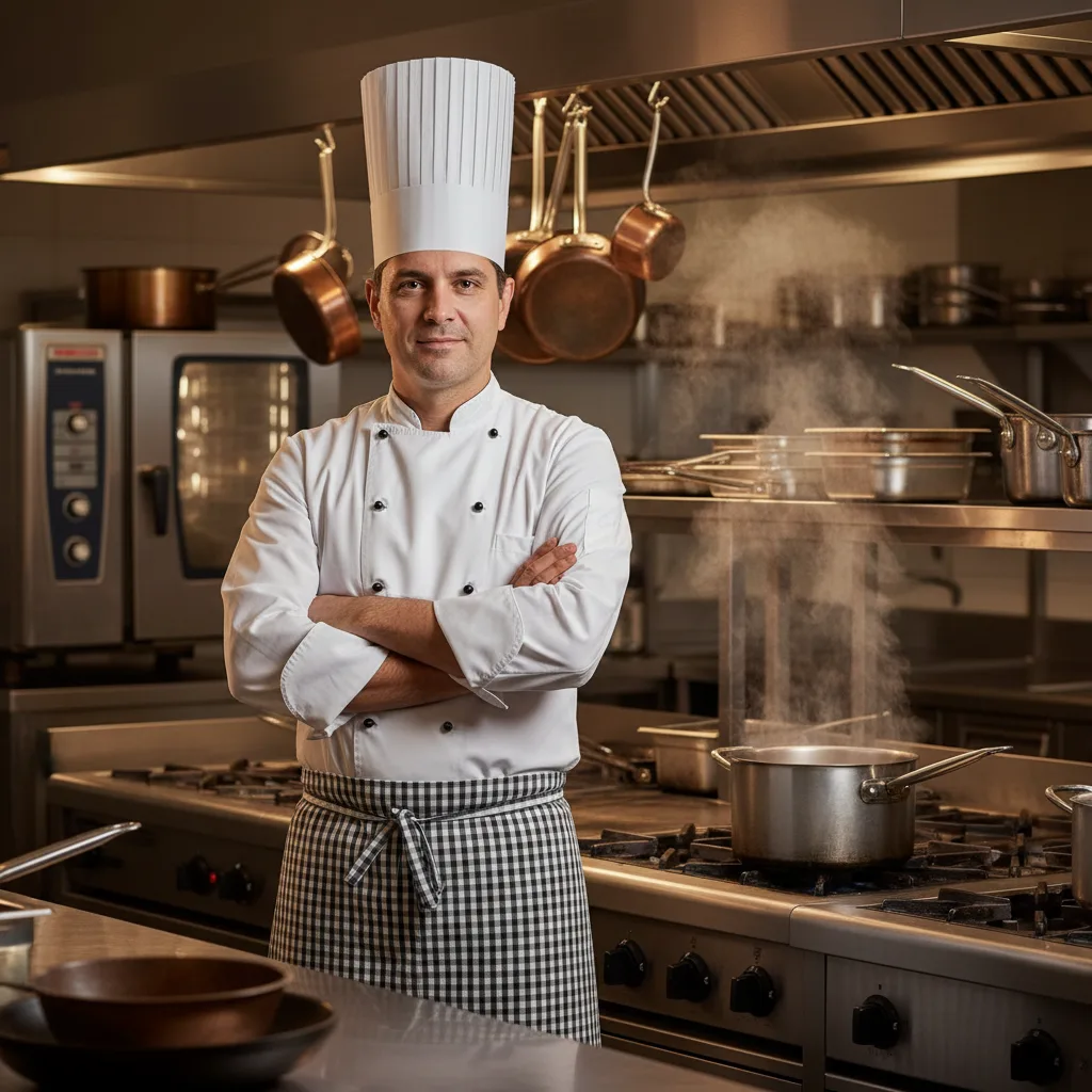 Original portrait of a chef before AI caricature transformation — input for Image 2 caricature prompt