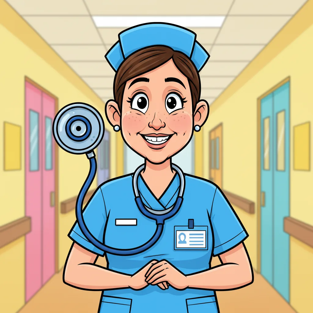 Caricature of a nurse with an oversized stethoscope and friendly expression generated by Image 2
