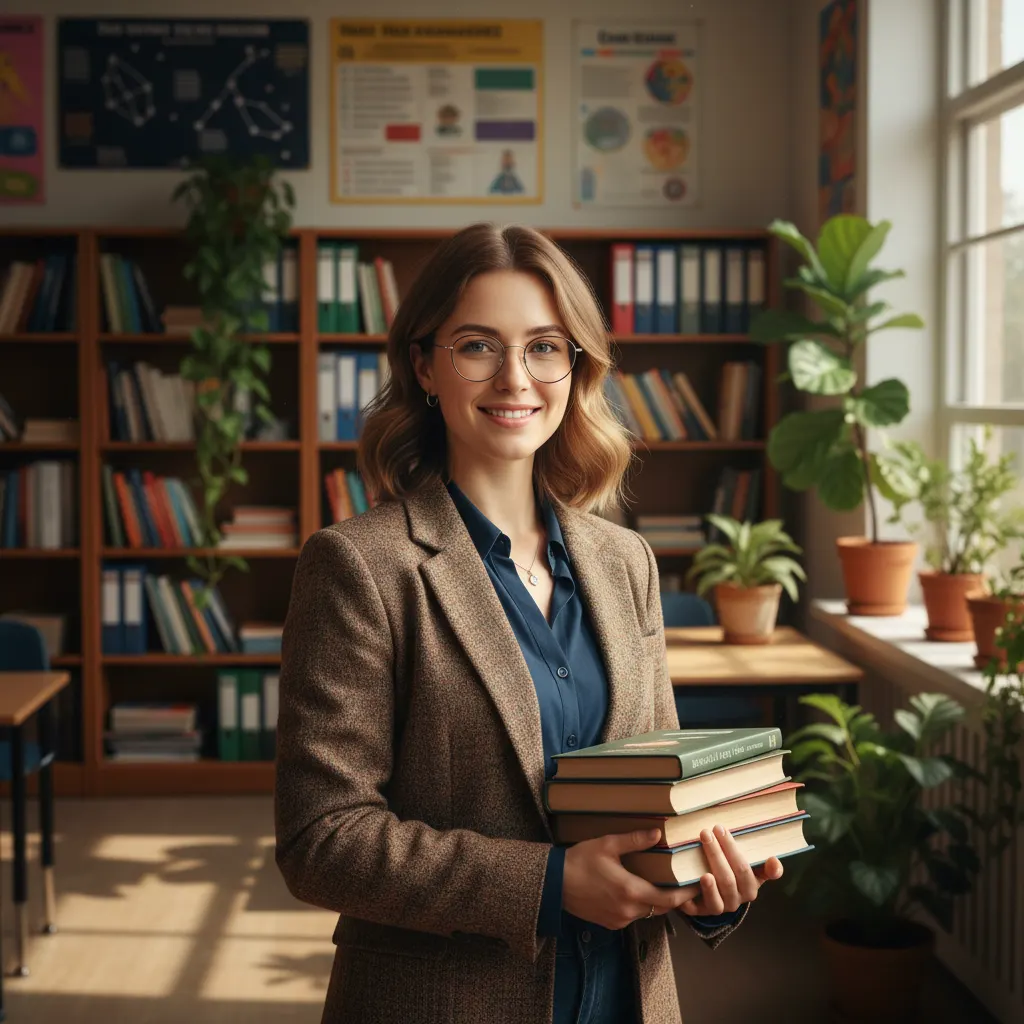 Original portrait of a teacher before AI caricature transformation — input for Image 2 caricature prompt