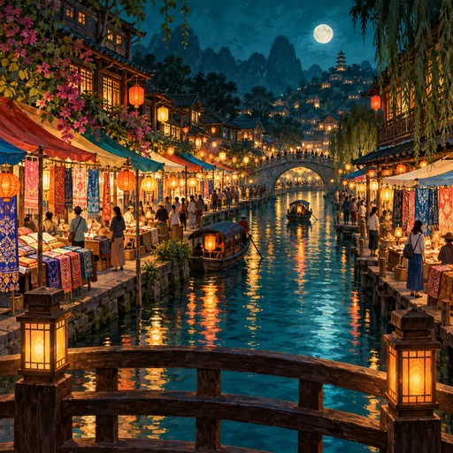 Nachtmarkt am Fluss