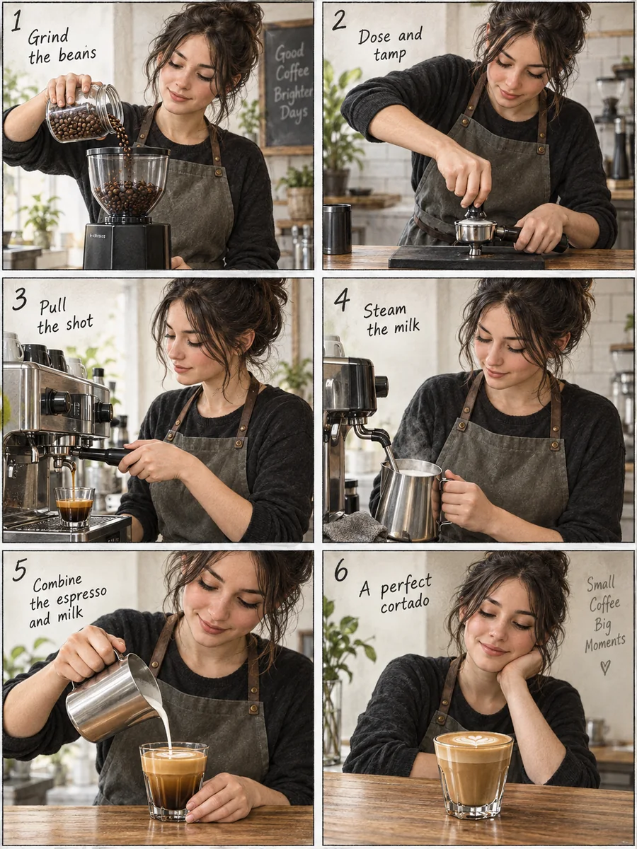 Barista-Storyboard mit sechs Bildern