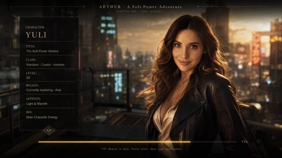 GPT Image 2 prompt example showing a cinematic AAA game loading screen with a character portrait and profile UI