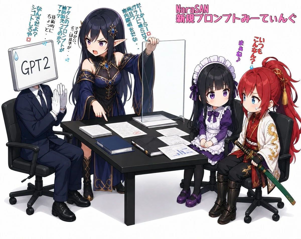 Anime AI Prompt Review Meeting with structured educational layout, readable annotations and clean visual hierarchy