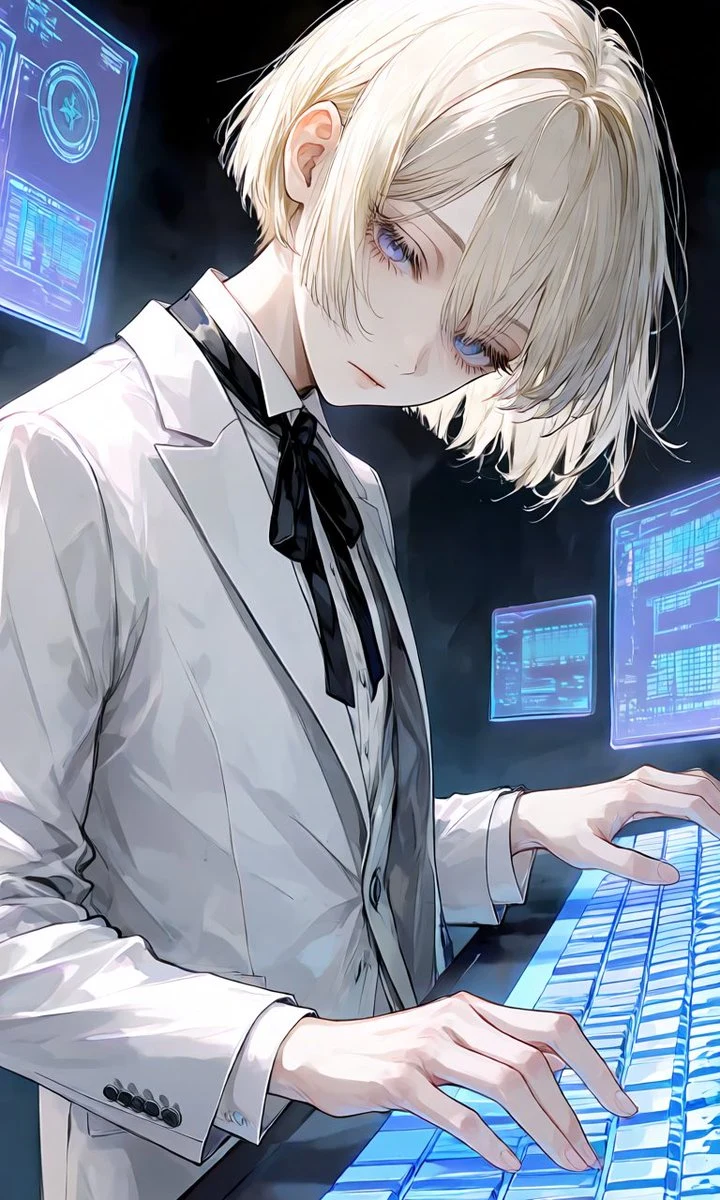 Anime Hacker in Futuristic Lab portrait visual