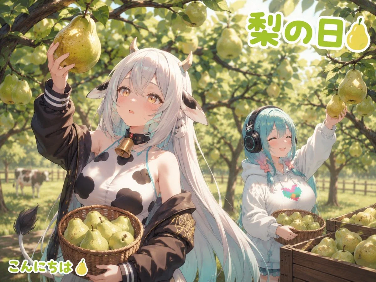 Anime Pear Orchard Harvest with sequential storytelling, expressive character design and cinematic panel composition