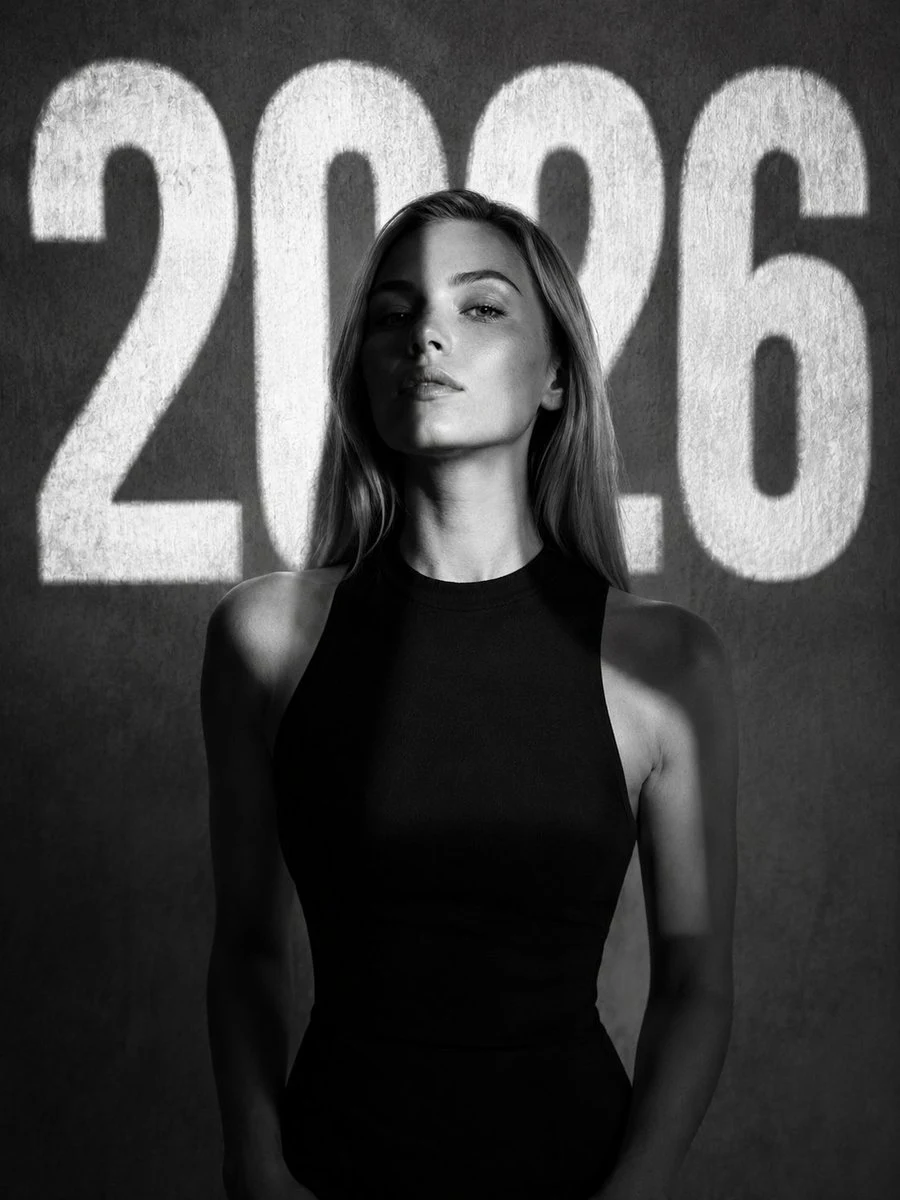 Black and White Cinematic Number Projection Portrait: social media prompt preview with platform-ready composition and clear design.