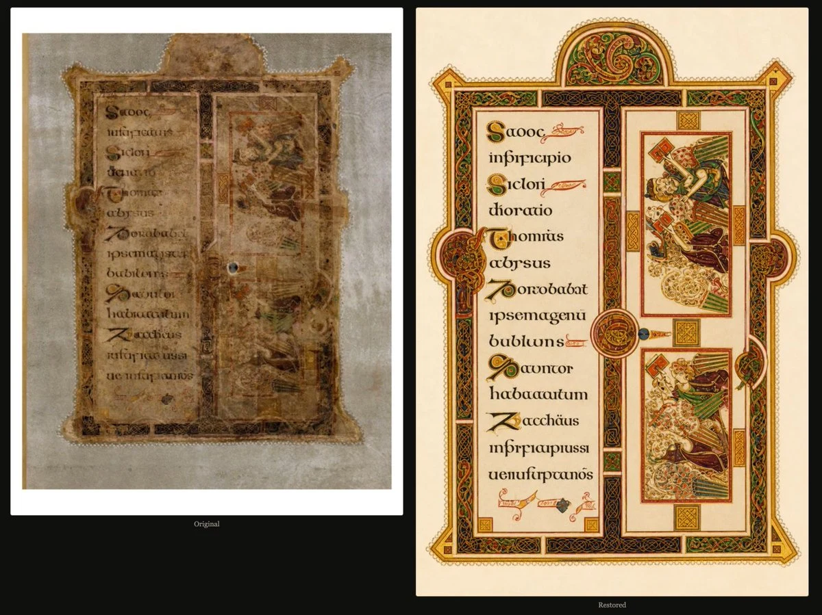 Book of Kells Restoration Comparison infographic visual