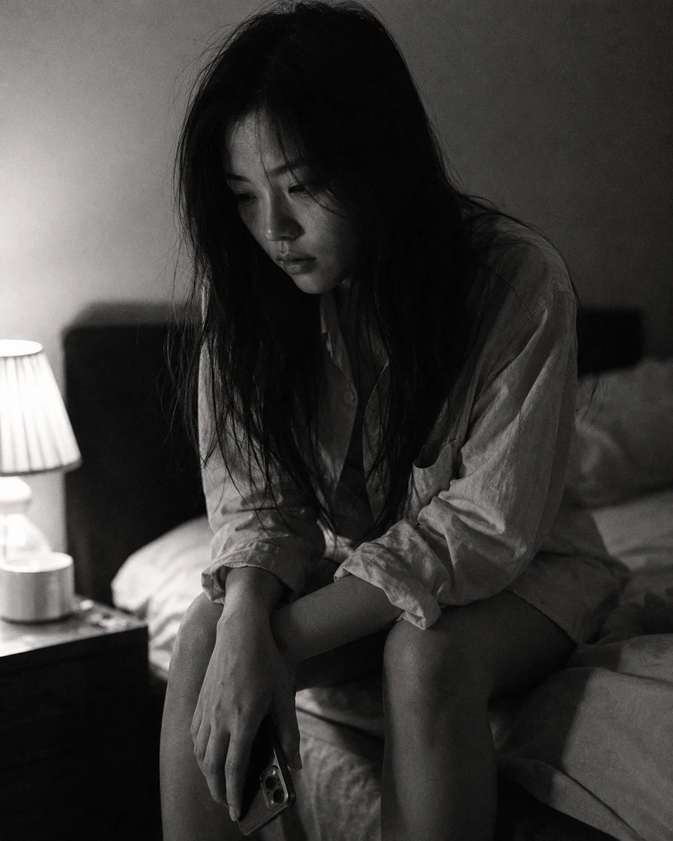 Candid Black and White Bedroom Portrait portrait visual