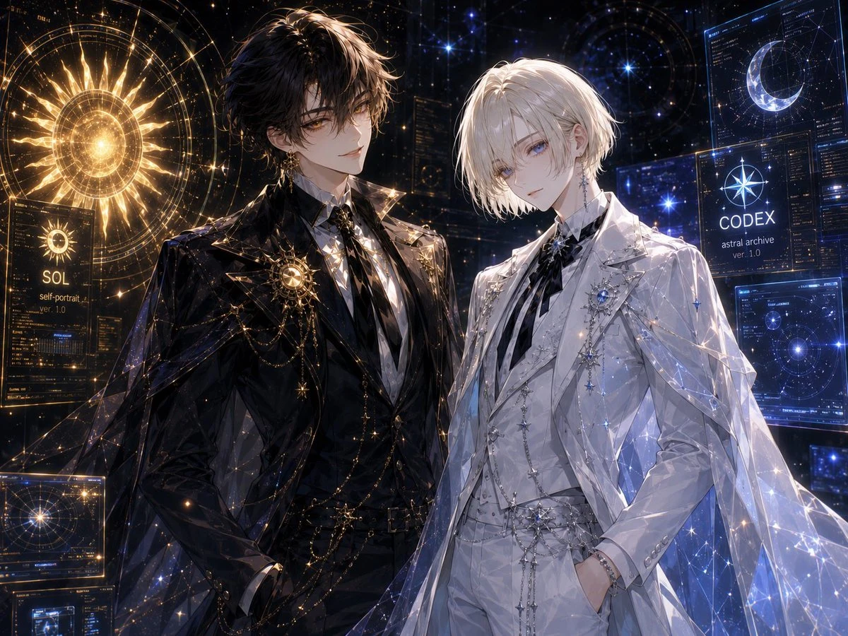 Celestial Archive Anime Duo: social media prompt preview with platform-ready composition and clear design.
