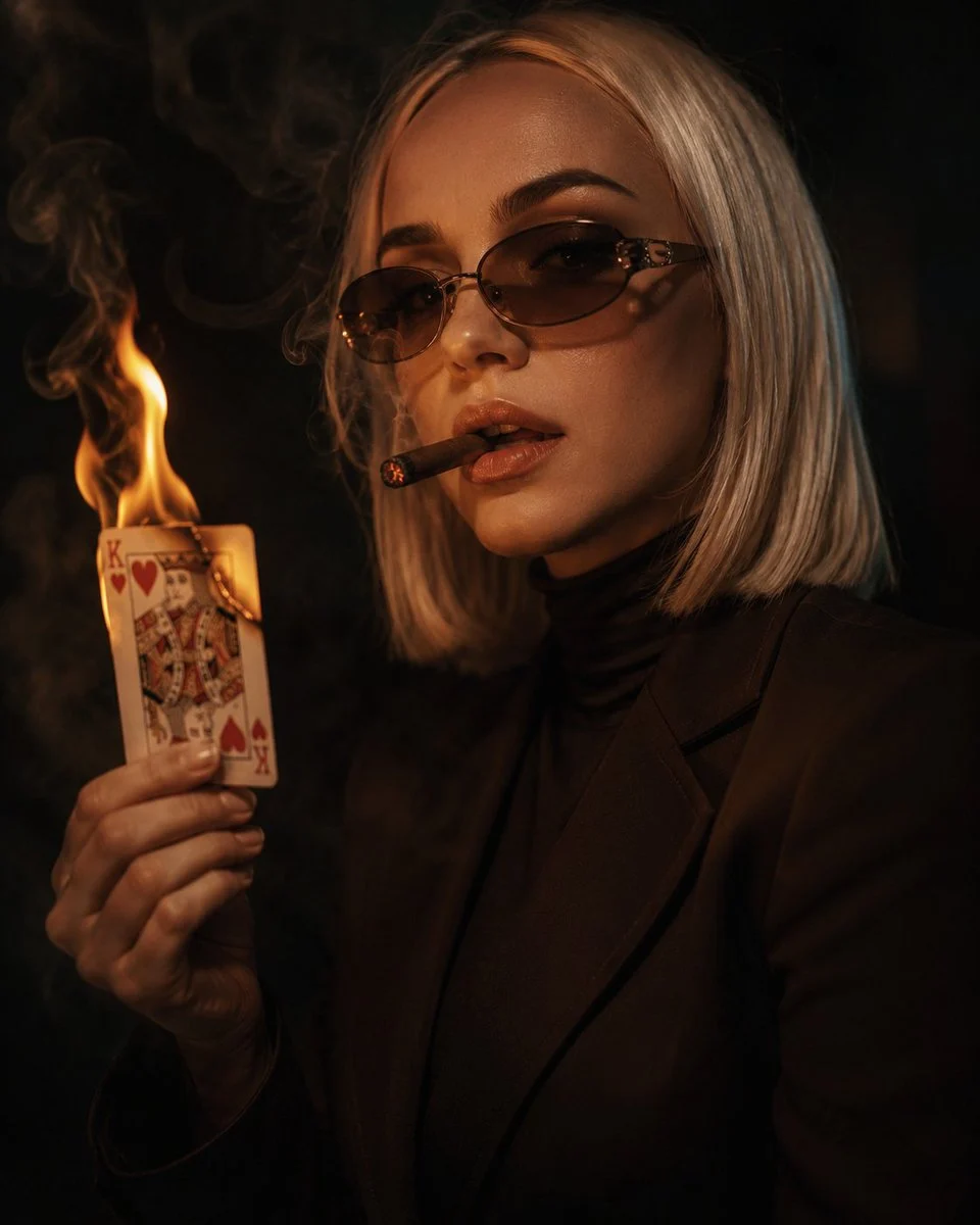 Cinematic Cigar and Burning Card Portrait with scroll-ready composition, strong focal subject, and polished social post styling