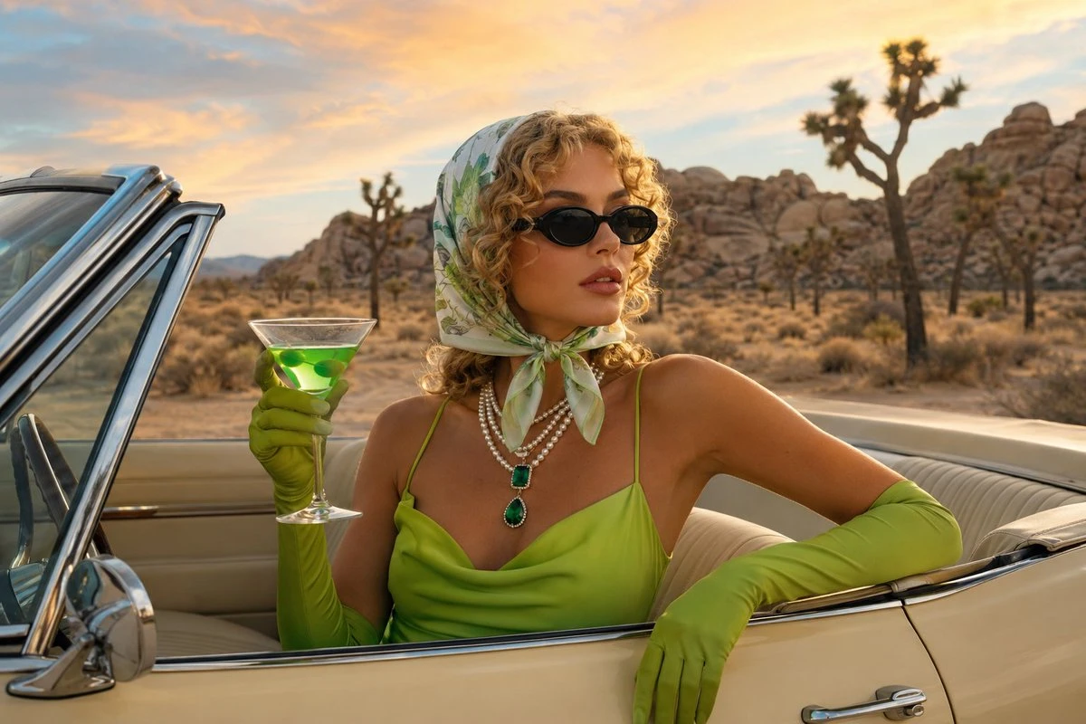 Cinematic Desert Vintage Car Fashion with campaign-ready composition, brand-focused styling and premium commercial lighting