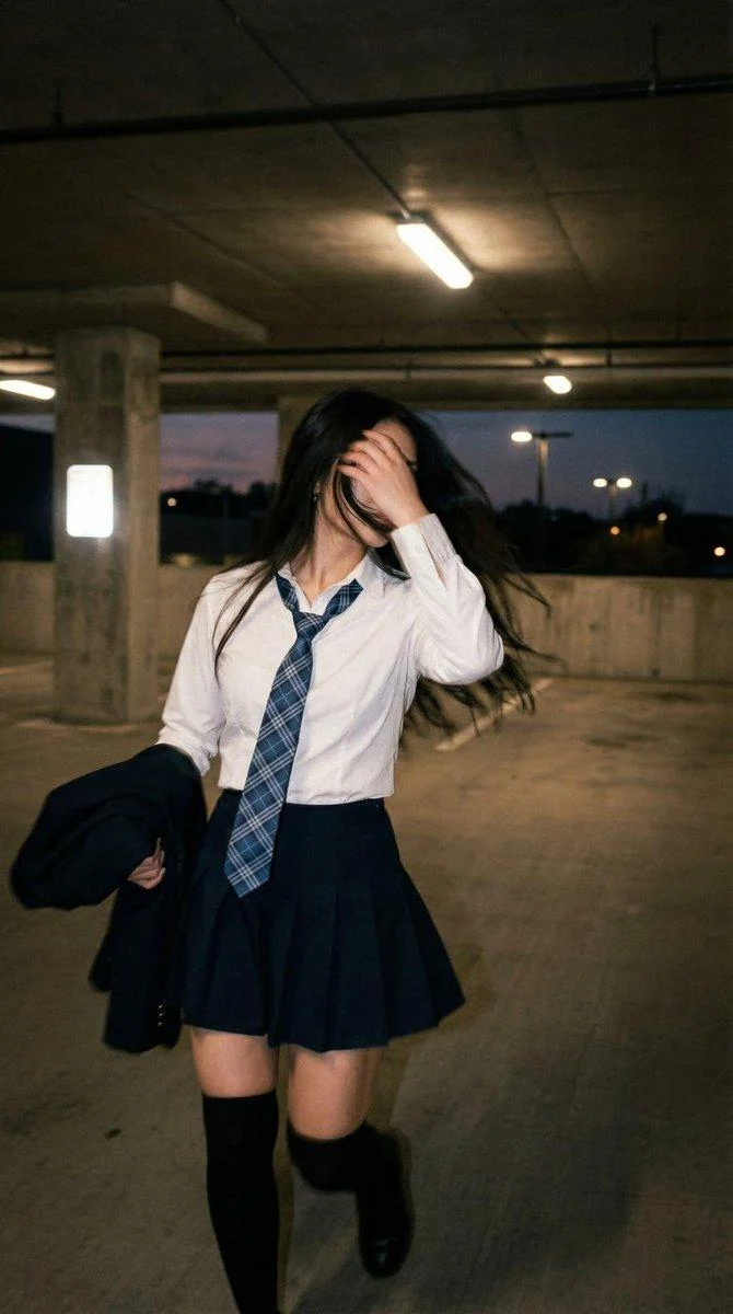 Cinematic Schoolgirl Parking Garage with expressive portrait lighting, detailed styling and a polished editorial mood