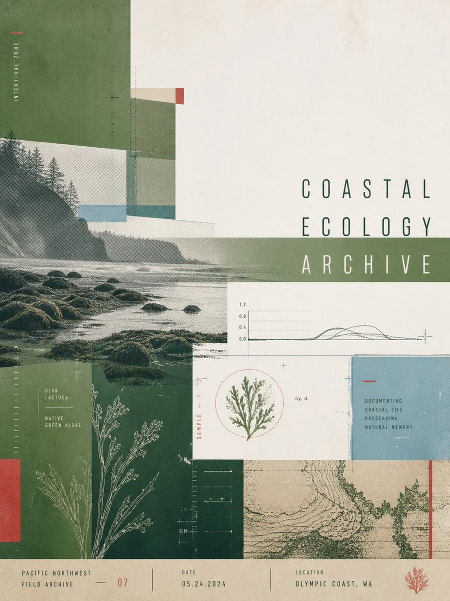 Coastal Ecology Archive Poster with structured labels, readable hierarchy and presentation-ready information design