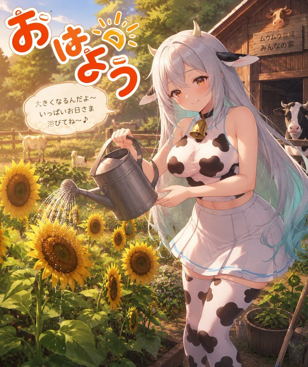 Cow Girl Watering Sunflowers social media visual
