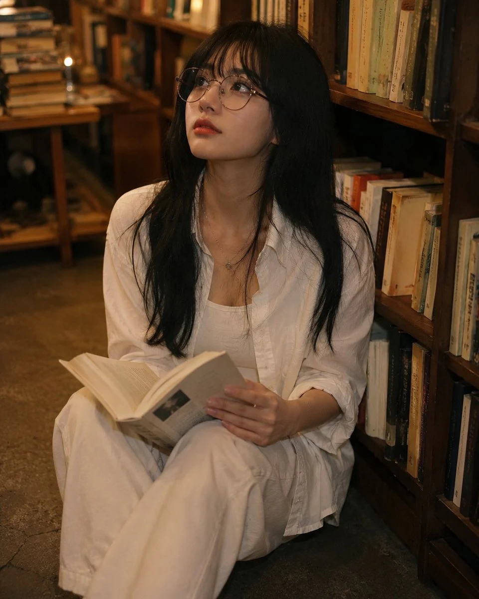 Cozy Library Reading Corner Portrait portrait visual