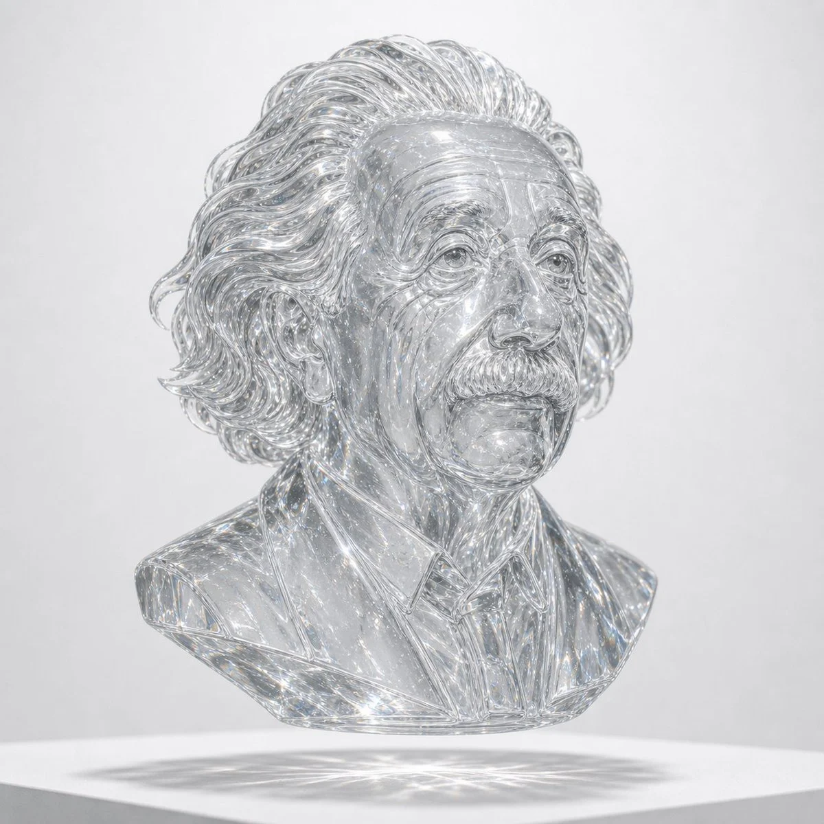 Crystal Glass Sculptural Bust Render with campaign-ready styling, commercial lighting, and strong product-ad composition