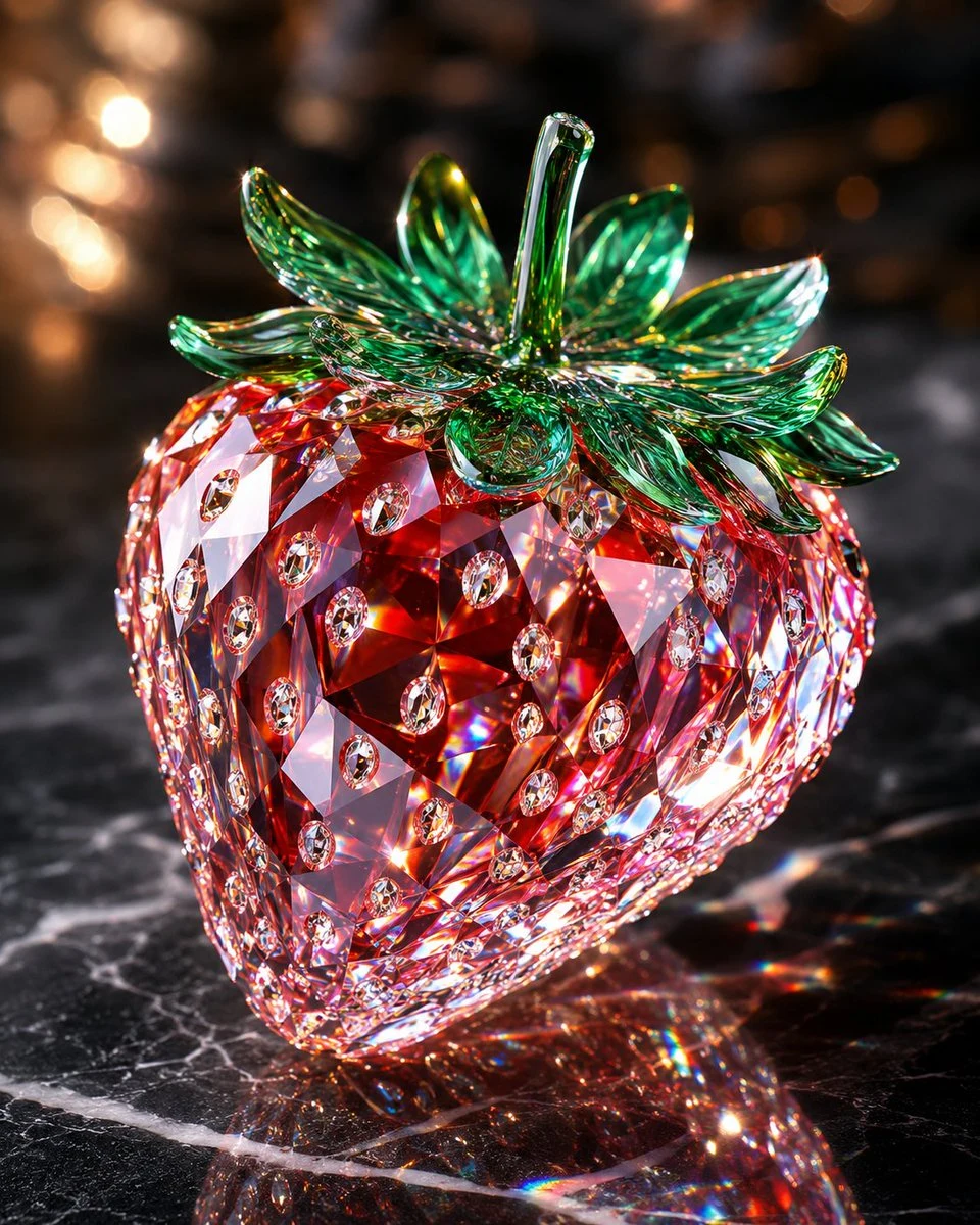 Crystal Strawberry Gemstone Sculpture ad creative visual