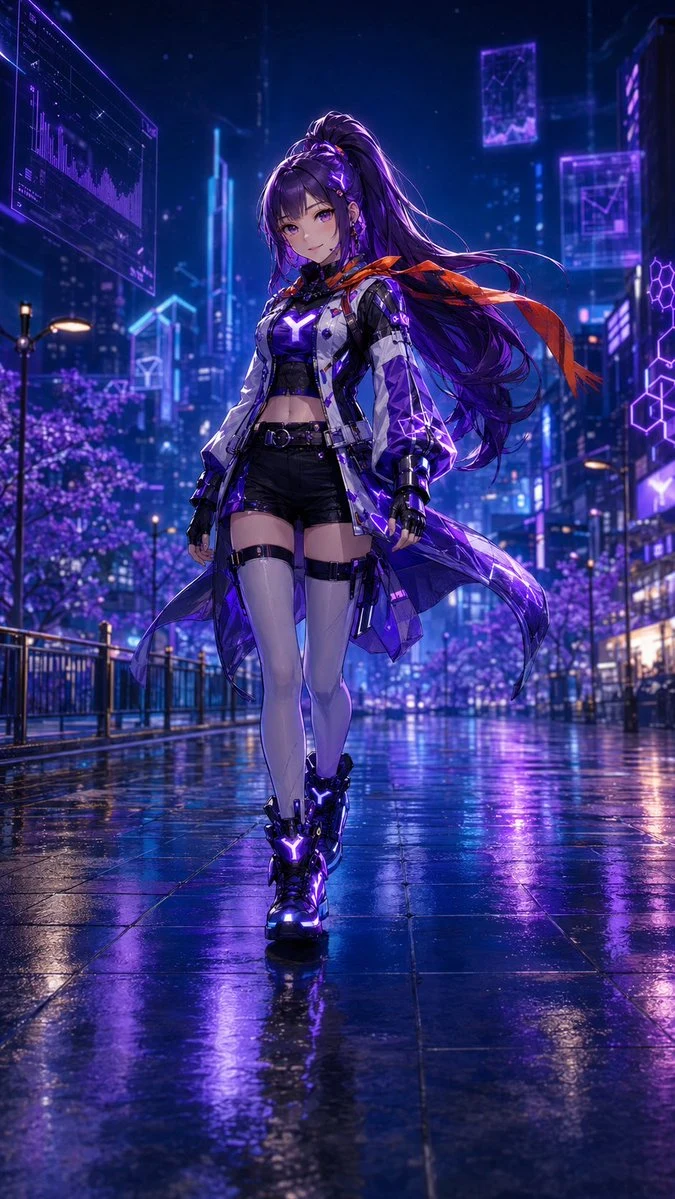 Cyberpunk Anime Heroine in Neon Rain portrait visual