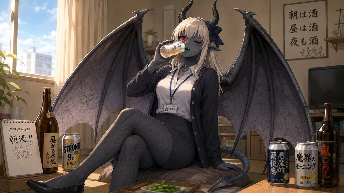 Demon Office Girl Morning Drink: social media prompt preview with platform-ready composition and clear design.