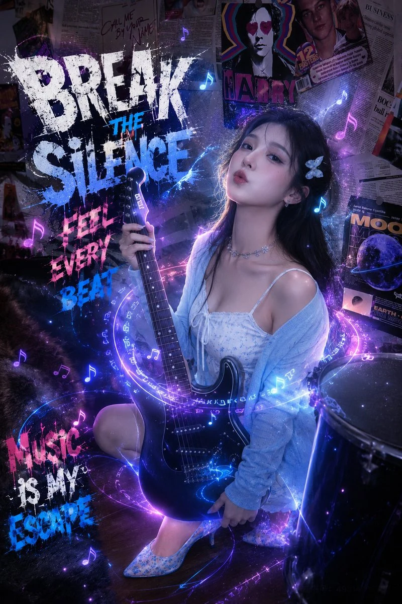 Dreamy Blue Guitar Music Poster social media visual