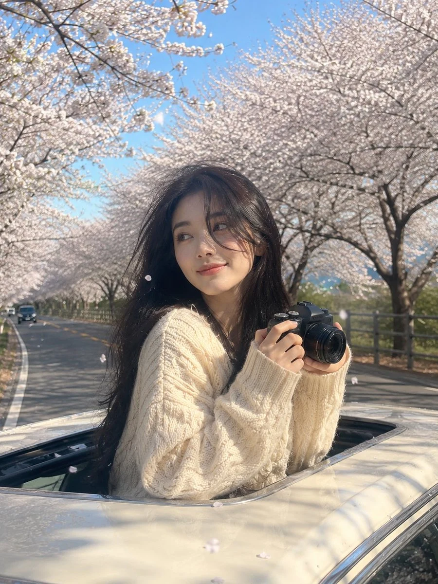 Dreamy Spring Road Trip Travel Portrait: social media prompt preview with platform-ready composition and clear design.