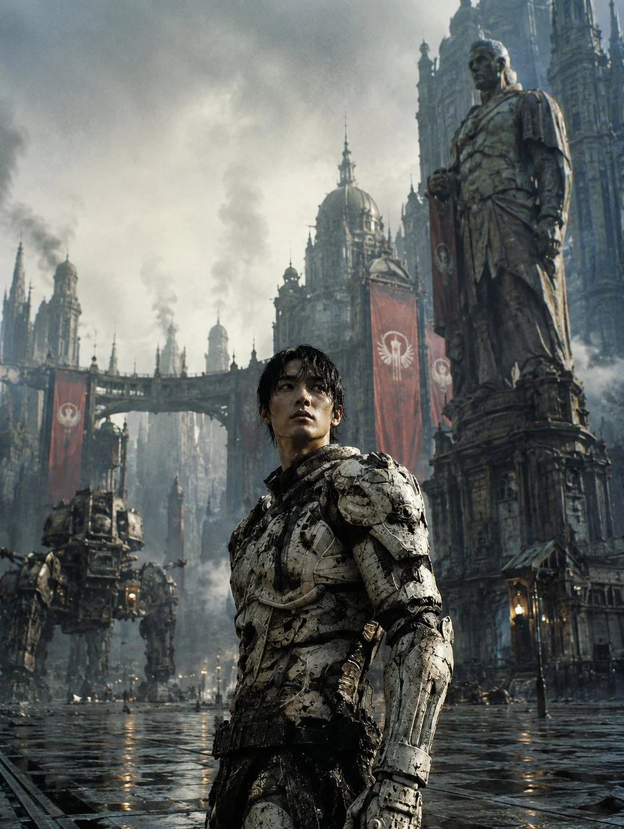 Dystopian Casshern-Style Hero with sequential storytelling, expressive character design and cinematic panel composition