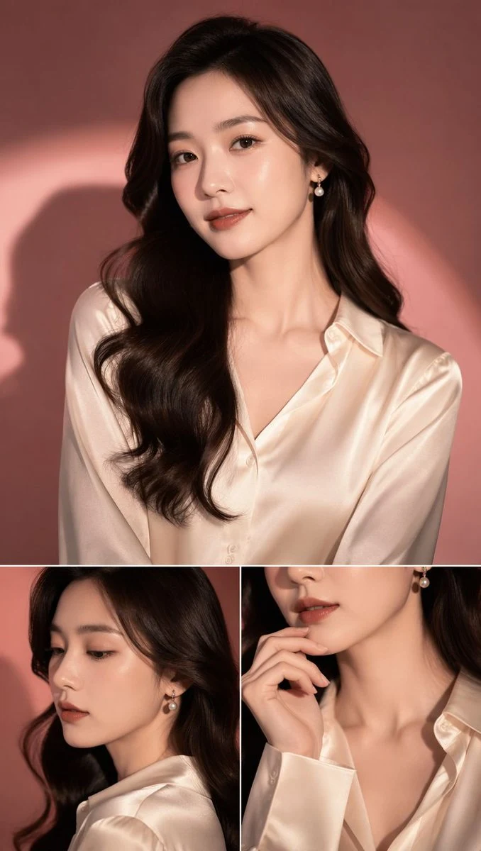 Editorial beauty campaign collage with model portraits, cosmetic styling, layered cutouts, and polished magazine layout