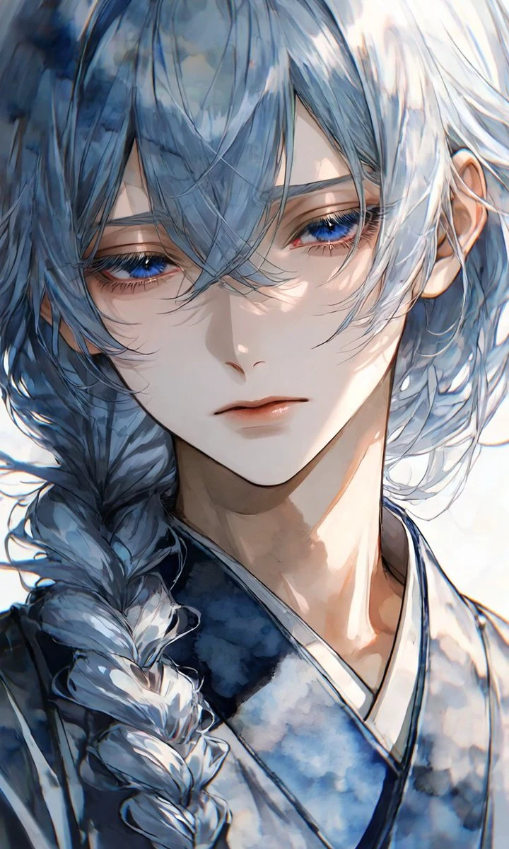 Ethereal Blue-Haired Kimono Portrait portrait visual