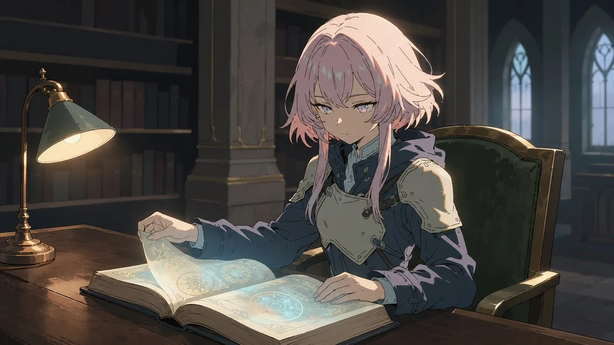 Fantasy Knight Library Study Scene storyboard visual