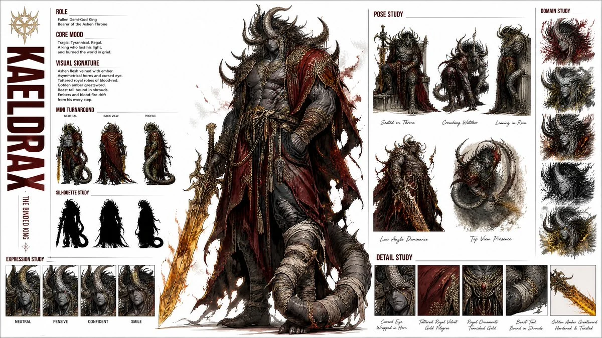 Fashion Concept Art Character Sheet with character-focused concept art, game-ready styling and detailed fantasy design