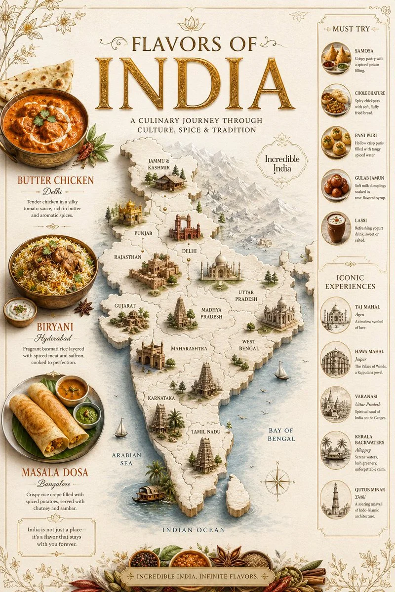 Flavors of India Travel Infographic poster GPT Image 2 prompt example