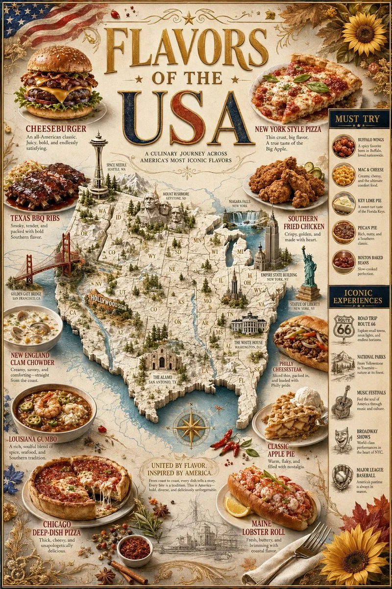 Flavors of USA Luxury Travel Poster poster GPT Image 2 prompt example