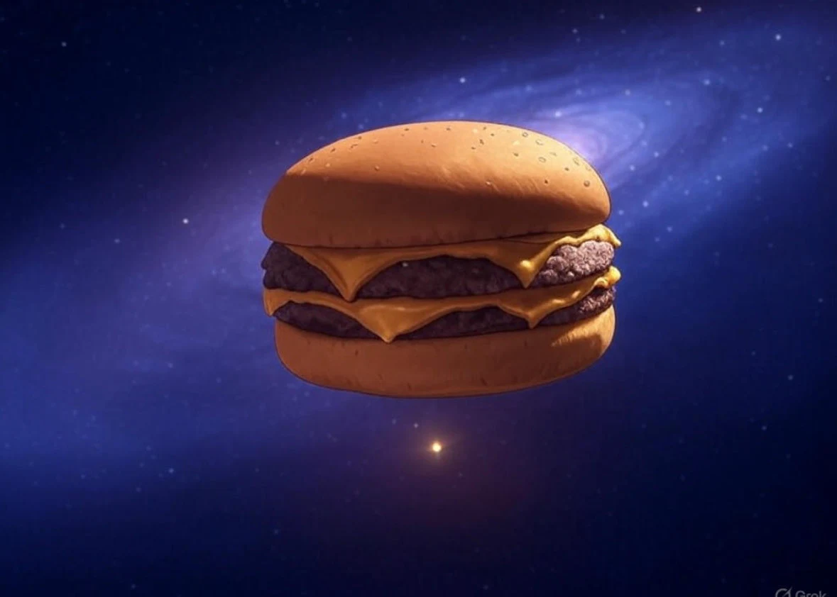Floating Cheeseburger in Space ad creative visual