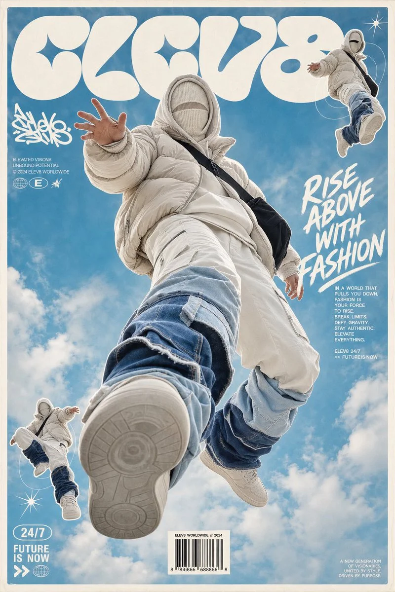 Floating Streetwear Fashion Poster portrait GPT Image 2 prompt example