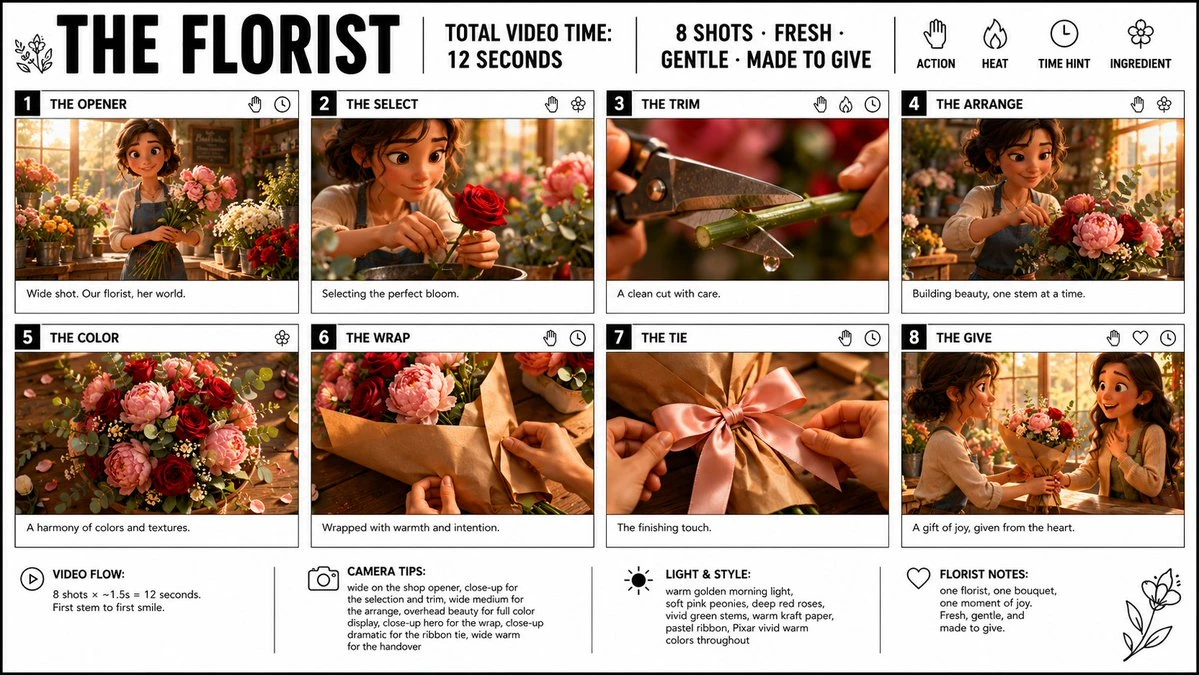 Florist Storyboard Poster with structured visual hierarchy, readable details and polished educational layout