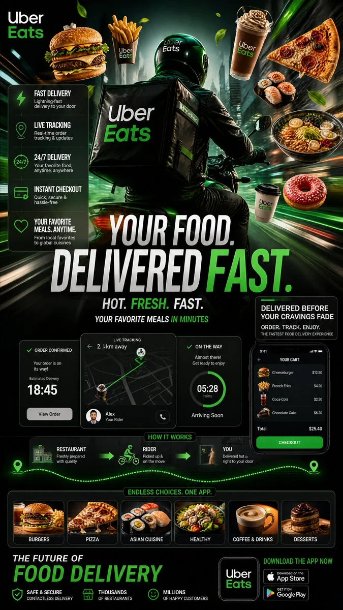 Food Delivery Cinematic Infographic poster GPT Image 2 prompt example