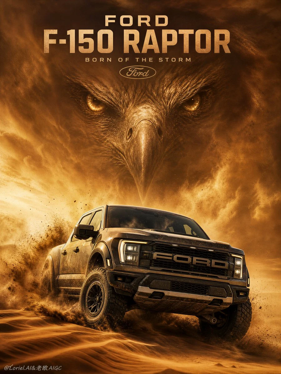 Ford F-150 Raptor Desert Sandstorm: product ad preview with campaign styling and polished commercial composition.