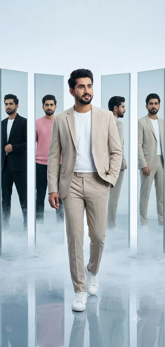 Futuristic Glass Panel Fashion Portrait ad creative visual