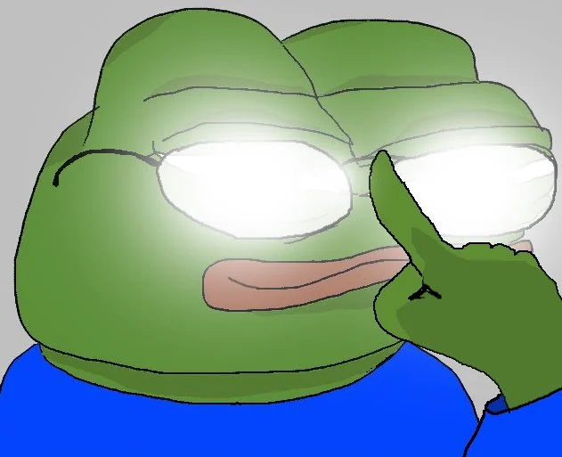 Glowing Glasses Frog Meme with expressive portrait styling, crisp facial detail and profile-ready composition