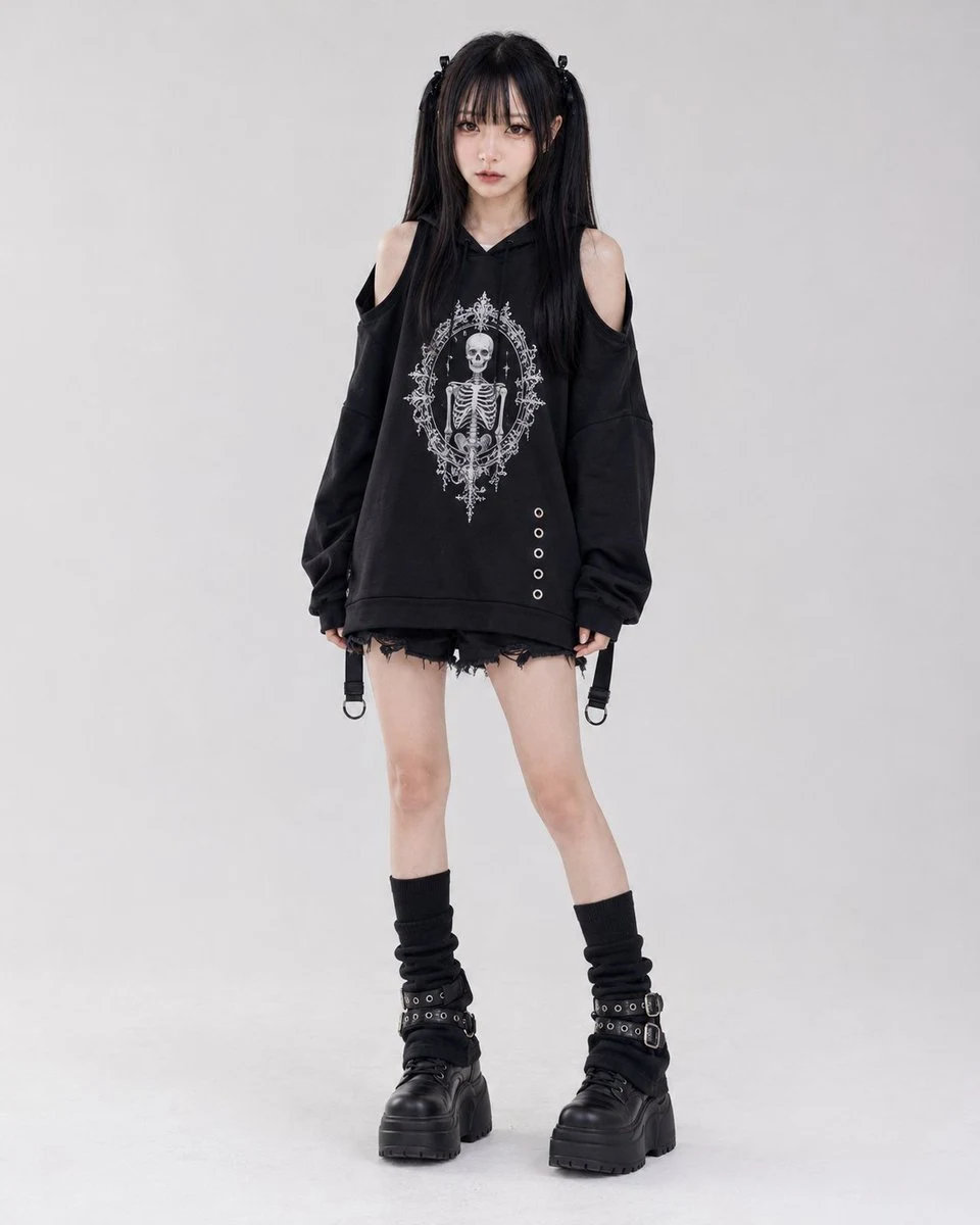 Gothic Oversized Graphic Hoodie Outfit e-commerce visual