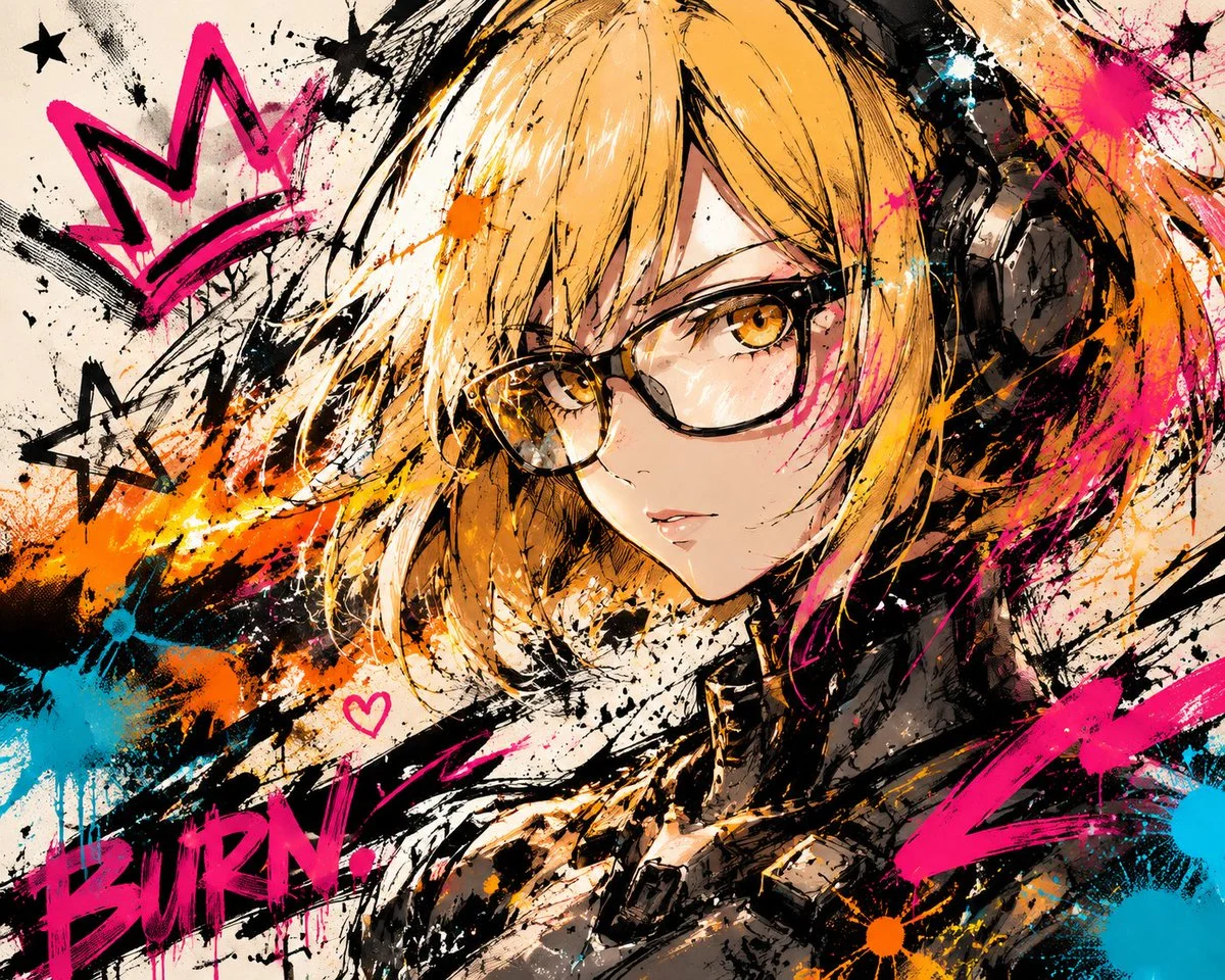 Graffiti ink animation artwork with rough linework, urban texture, and energetic illustrated character styling