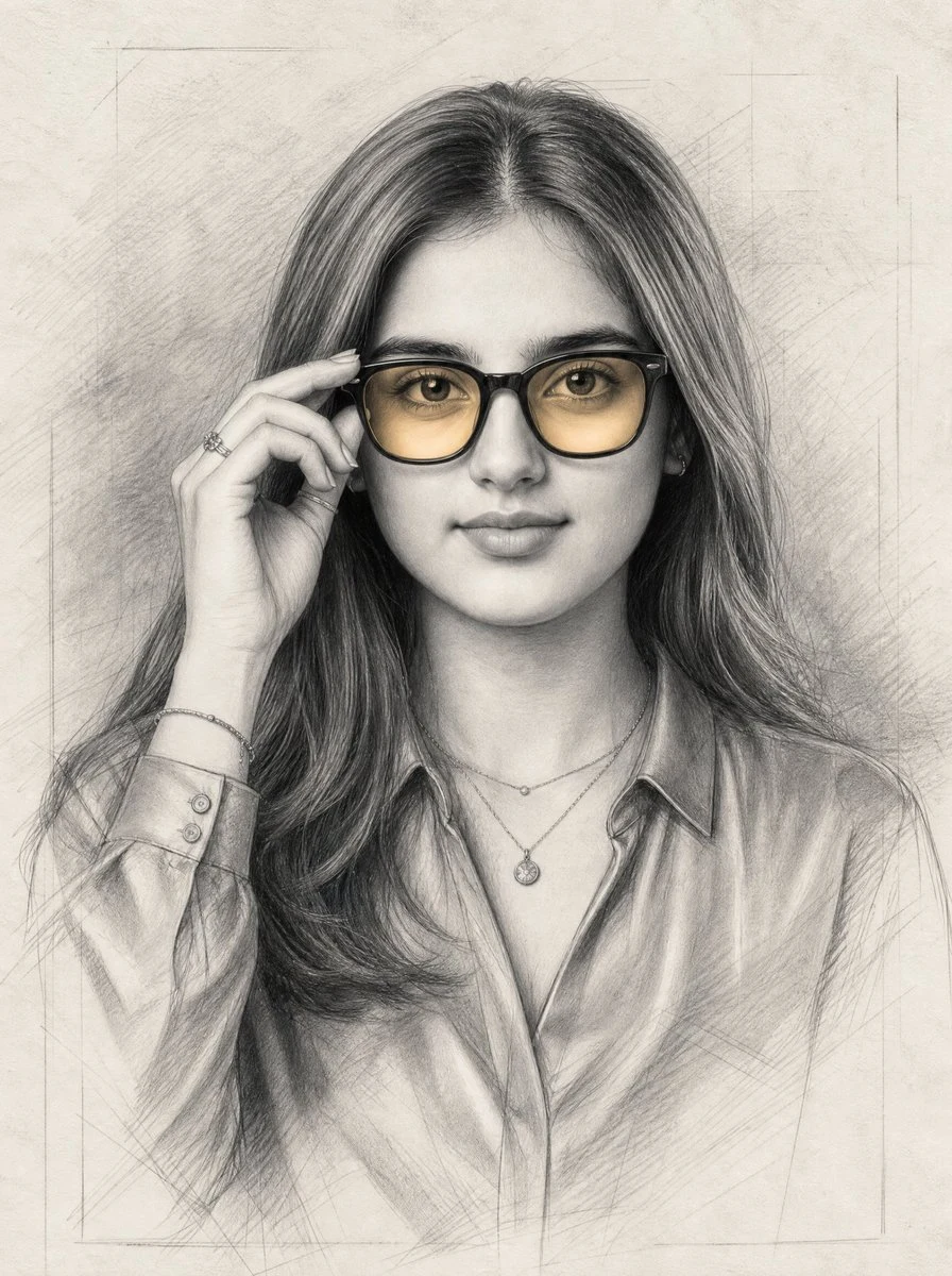 Graphite Portrait with Amber Glasses portrait visual