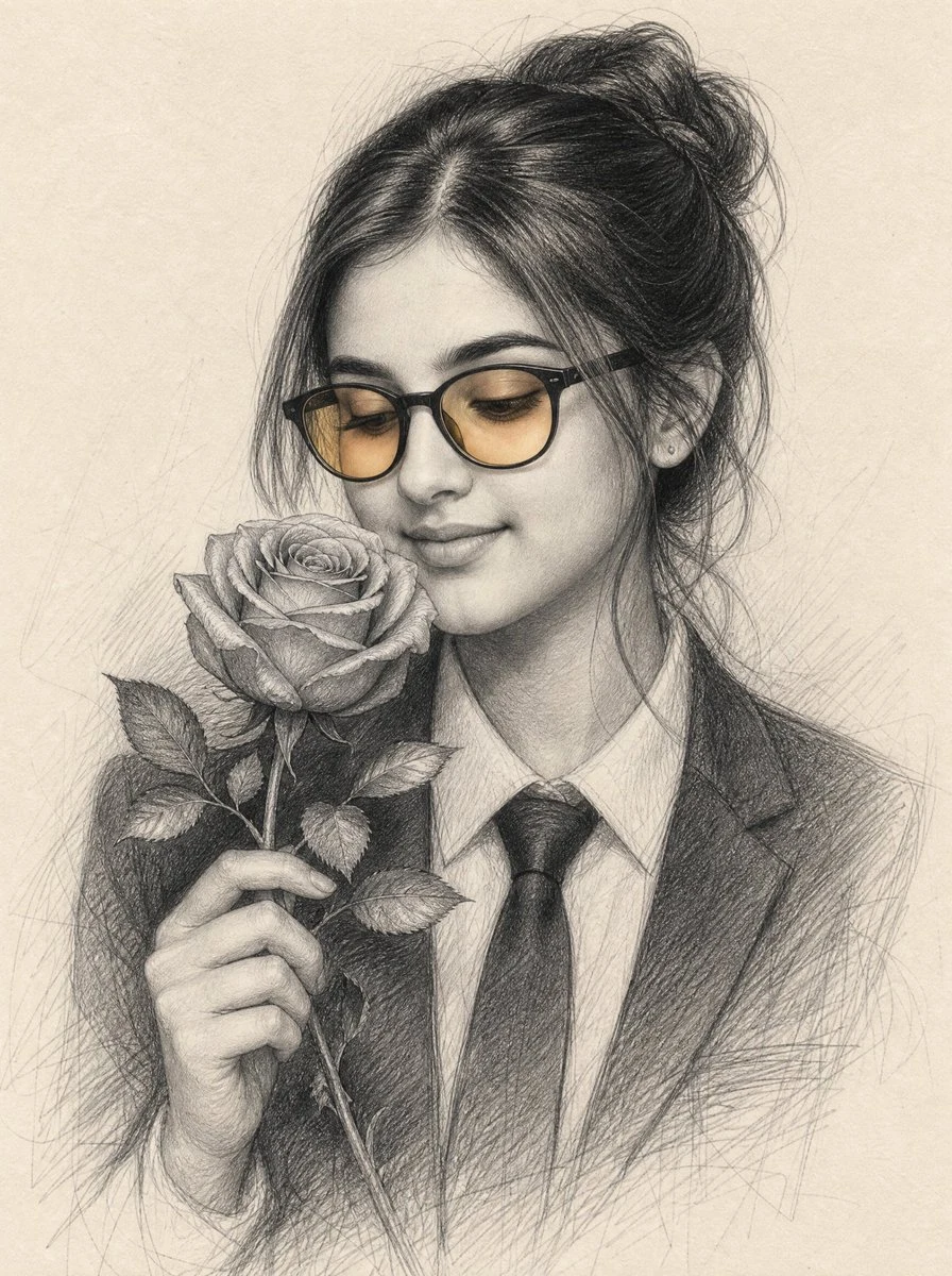 Graphite Portrait Woman With Rose portrait visual