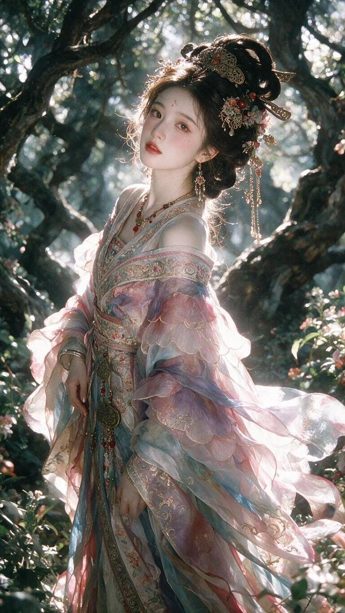 Guofeng Forest Goddess Portrait with realistic portrait lighting, expressive subject detail and polished editorial photography