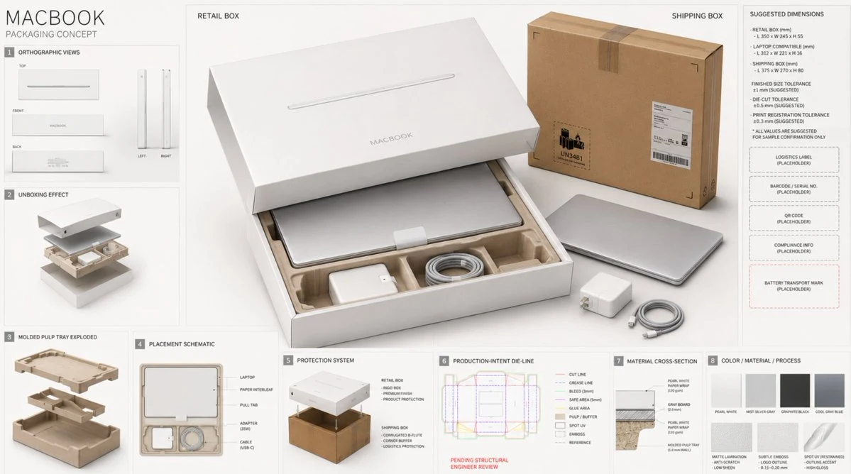 High-End Laptop Packaging Concept Board ad creative visual