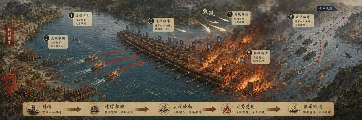 Horizontal historical battle visualization scroll with terrain map styling and classic annotated layout